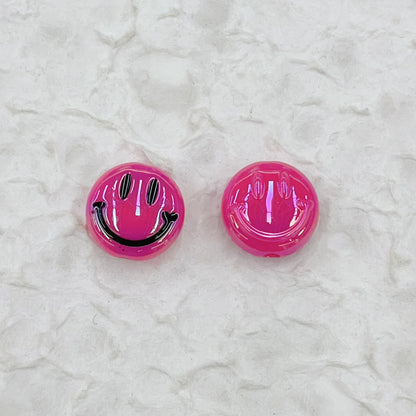 UV Plating Flat Round Acrylic Beads 15mm Glossy Smiley Face 1pc 13