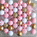 Bubblegum Beads 20mm Pink Gold White Chunky Mix 50pcs