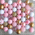 Bubblegum Beads 20mm Pink Gold White Chunky Mix 50pcs