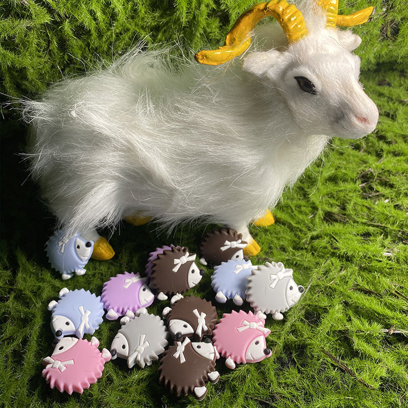 Silicone Focal Beads Hedgehog Side Profile Wearing Bow 20pcs 2