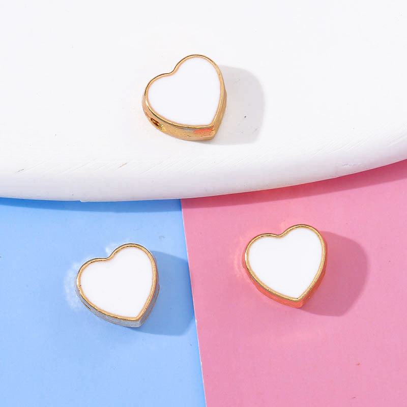Heart Metal Beads 8mm Double-Sided Enamel Gold Tone 50pcs 12