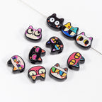 Painted Big Eyed Kitten Acrylic Beads 18mm Colorful Mixed 10pcs
