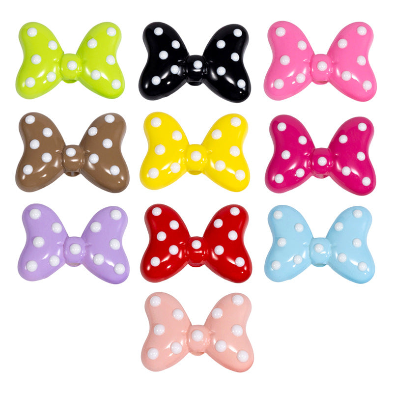 Sweet Polka Dotted Bow Acrylic Beads 29mm Colorful Mixed 10pcs 6