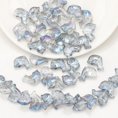 Plating 3D Dolphin Glass Beads 11x16mm Iridescent Colors 30pcs 15