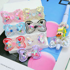 Hand Painted Bow Acrylic Beads 40mm Colorful Heart Design 5pcs