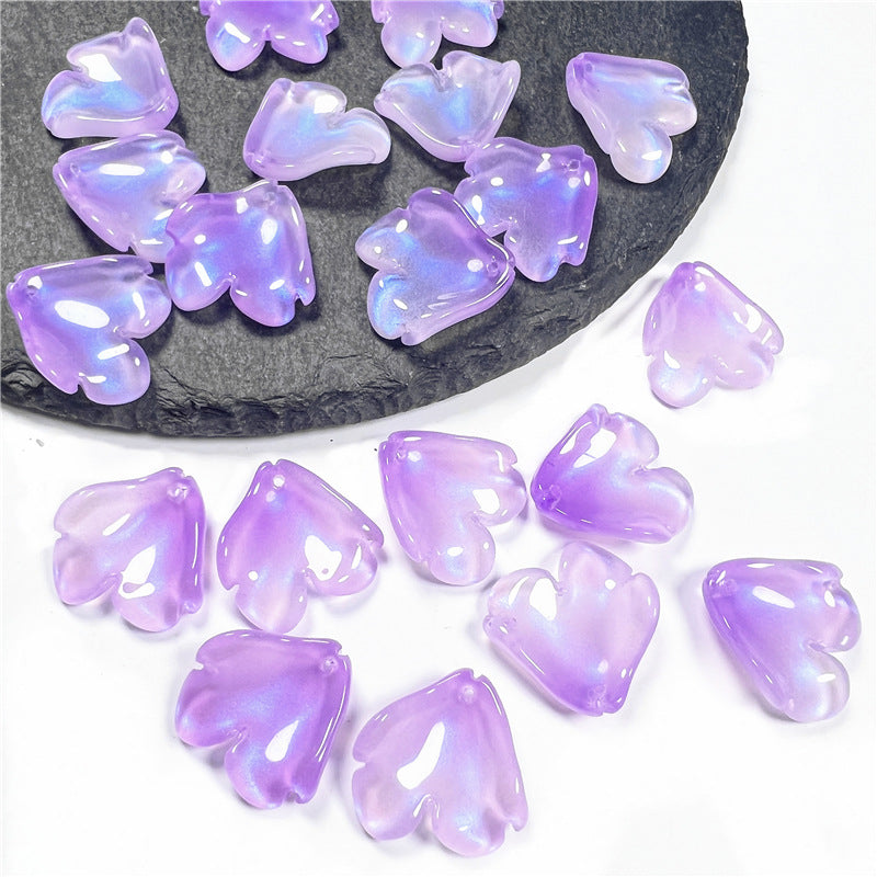 Czech Glass Beads Peony Petal 19mm Translucent Lavender Heart 50pcs 3