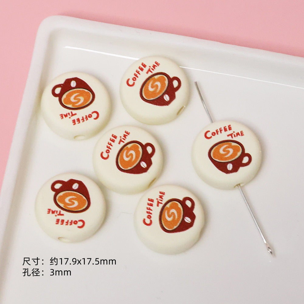 Dessert Acrylic Flat Beads 17mm Printed Cute Food Designs 10pcs 9