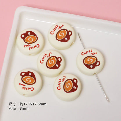 Dessert Acrylic Flat Beads 17mm Printed Cute Food Designs 10pcs 9