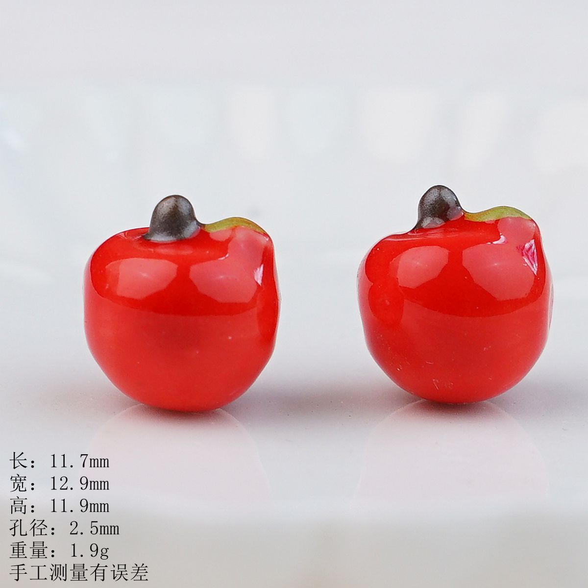 Hand Painted Apple Ceramic Beads 12mm Glossy Finish 10pcs 4