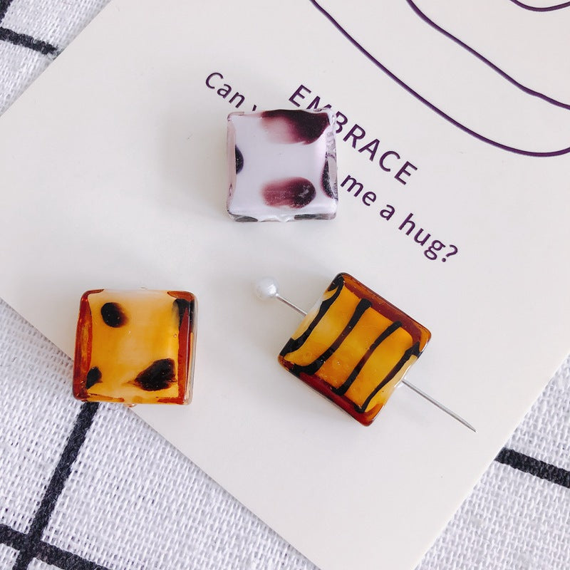 Lampwork Glass Beads Cube 16mm Vintage Cow and Zebra Pattern 10pcs 3