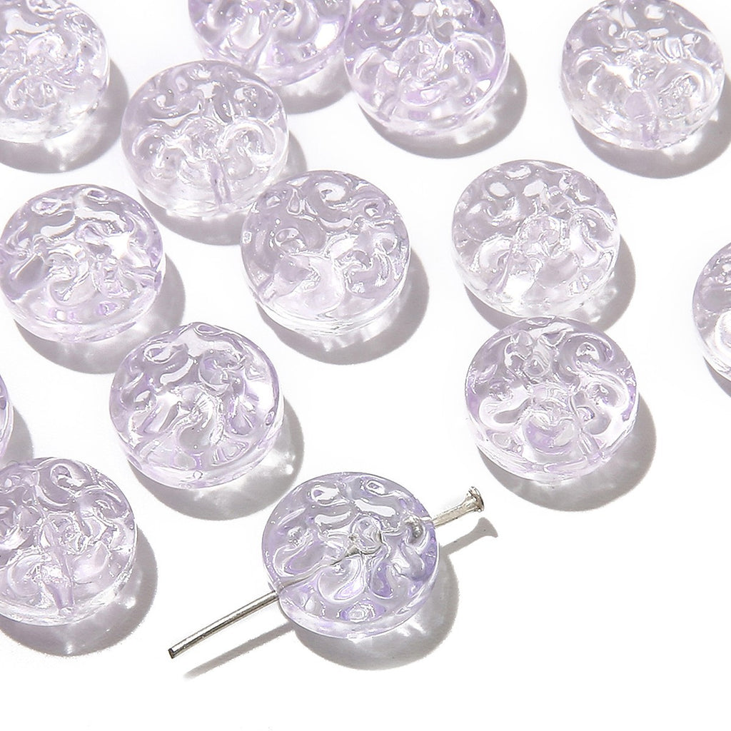 Transparent Floral Round Glass Beads 13mm Pastel Mixed 20pcs 5