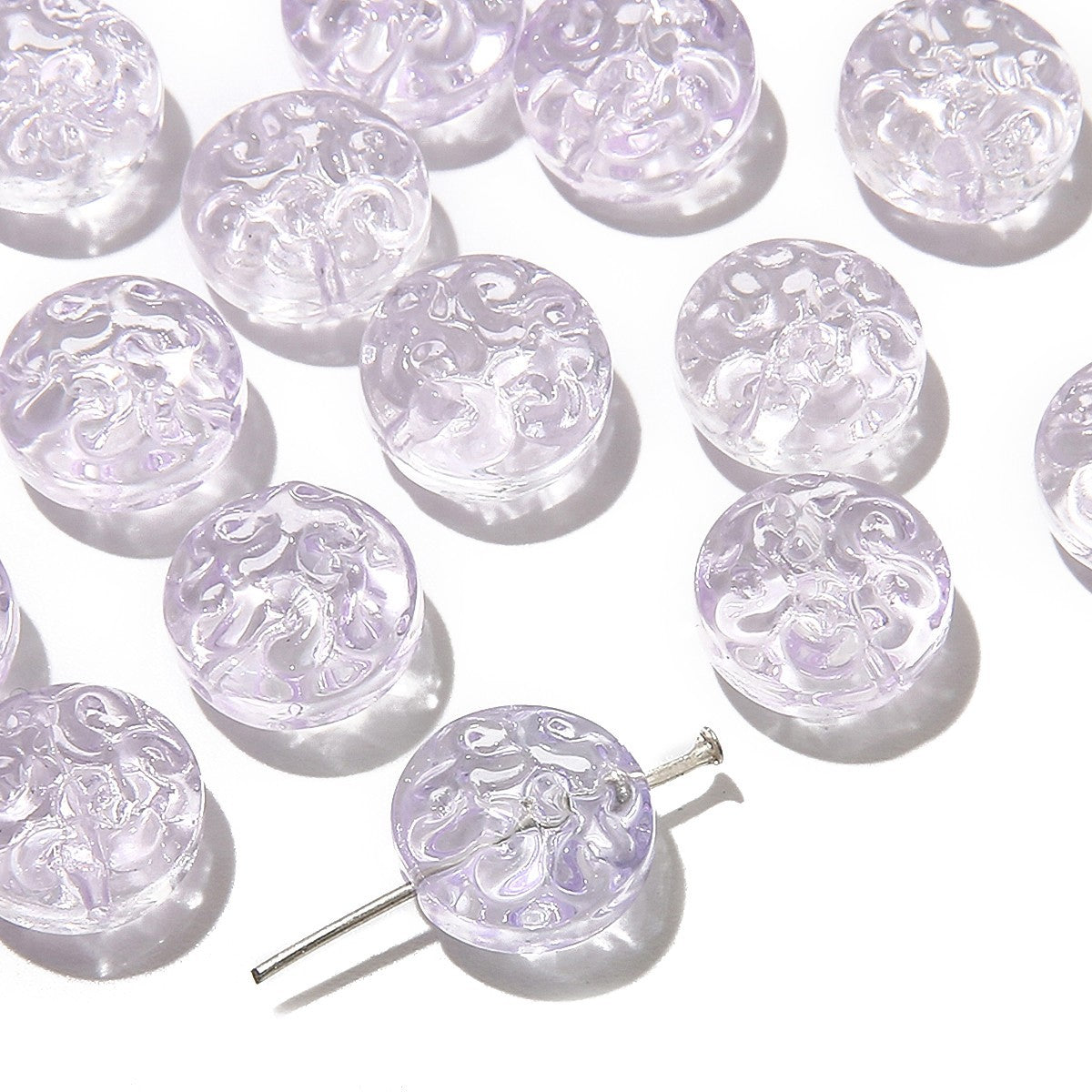 Transparent Floral Round Glass Beads 13mm Pastel Mixed 20pcs 5