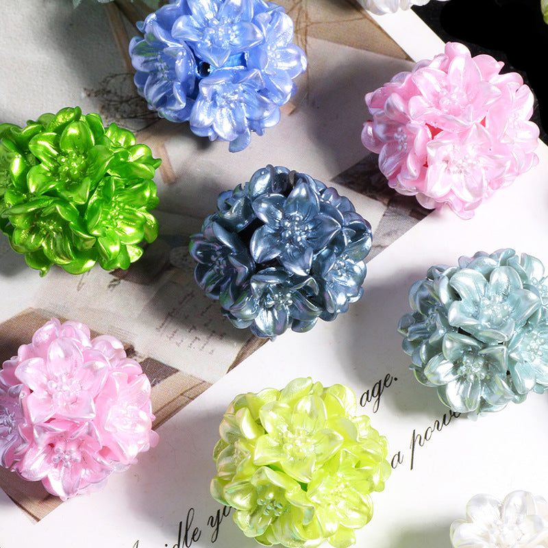 Floral Bubblegum Beads 22mm Metal Texture Flower Cluster 5pcs 3