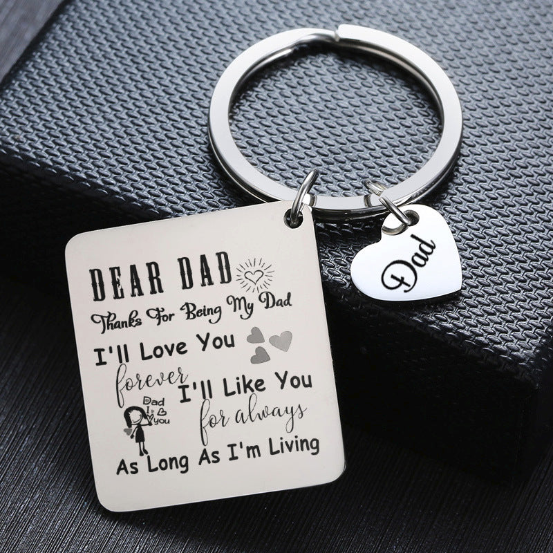 Father's Day Gift Stainless Steel Engraved Heart Charm Keychain 4