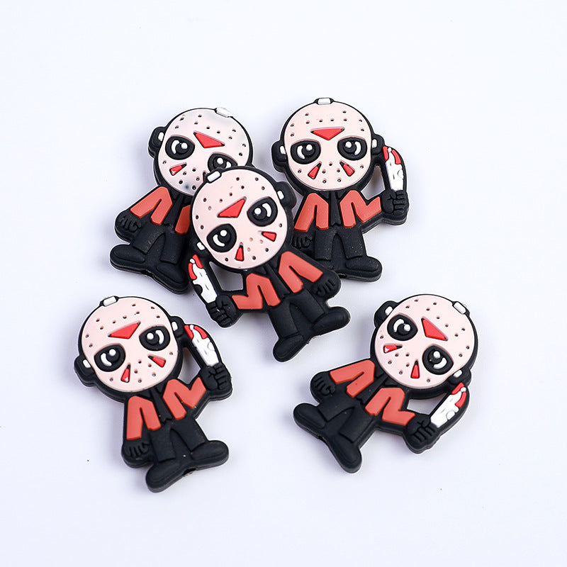 Silicone Focal Beads Halloween Jason Joker Horror Faces 10pcs 3