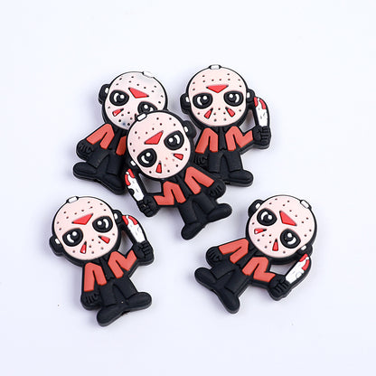 Silicone Focal Beads Halloween Jason Joker Horror Faces 10pcs 3