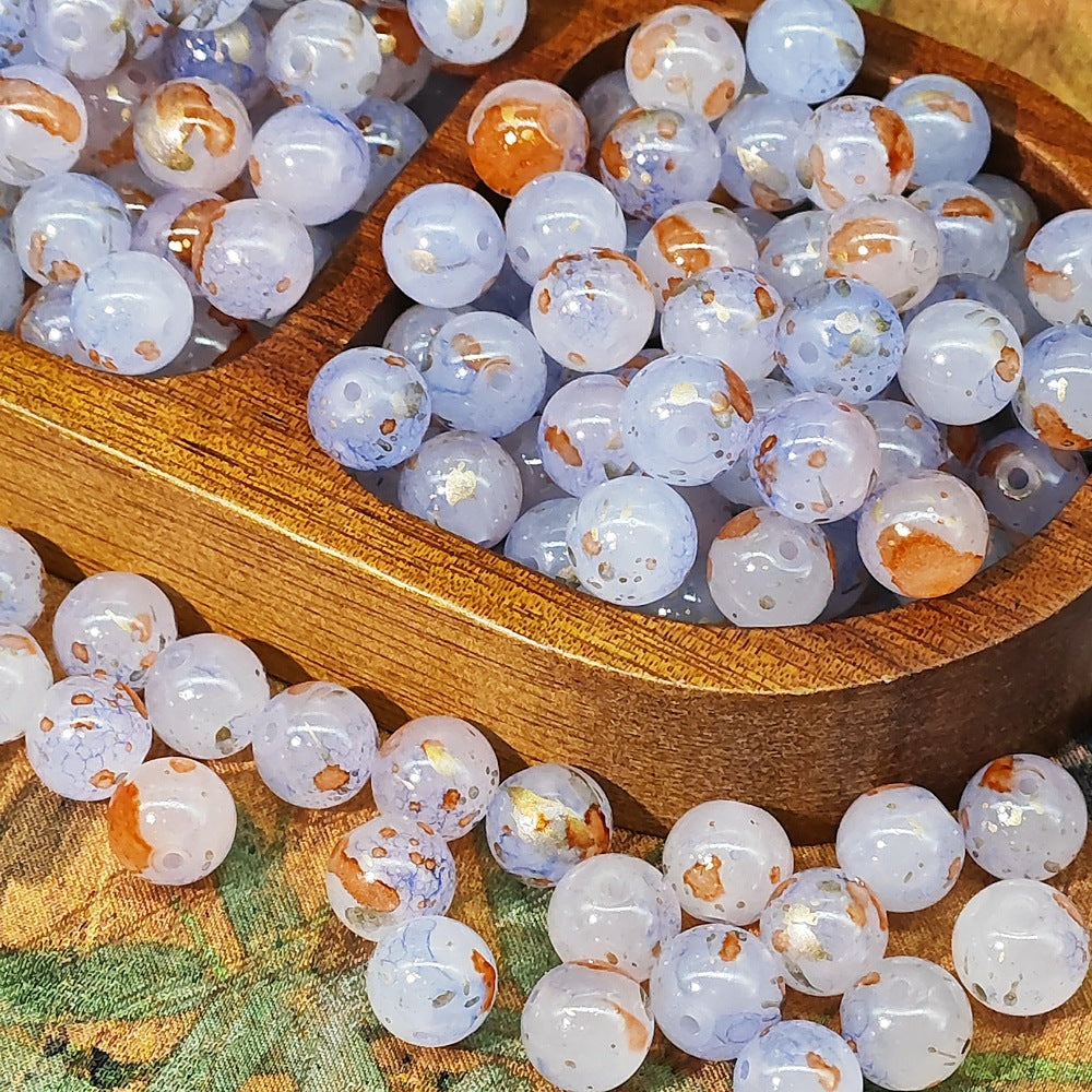 Frosted Round Glass Beads 8mm Marbled Soft Matte Gold Veining 50pcs 20