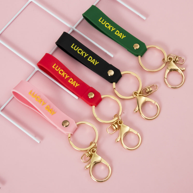PVC Letter Wristlet Keychain Soft Rubber LUCKY DAY Print 3