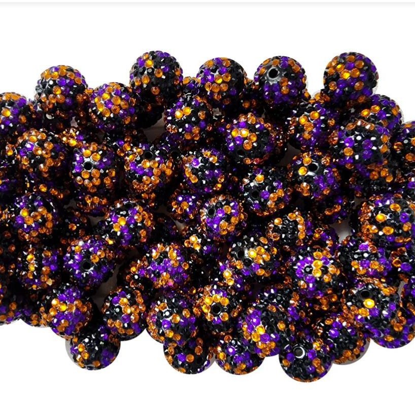Rhinestone Bubblegum Beads 10-22mm Halloween Black Purple Orange 5pcs 2