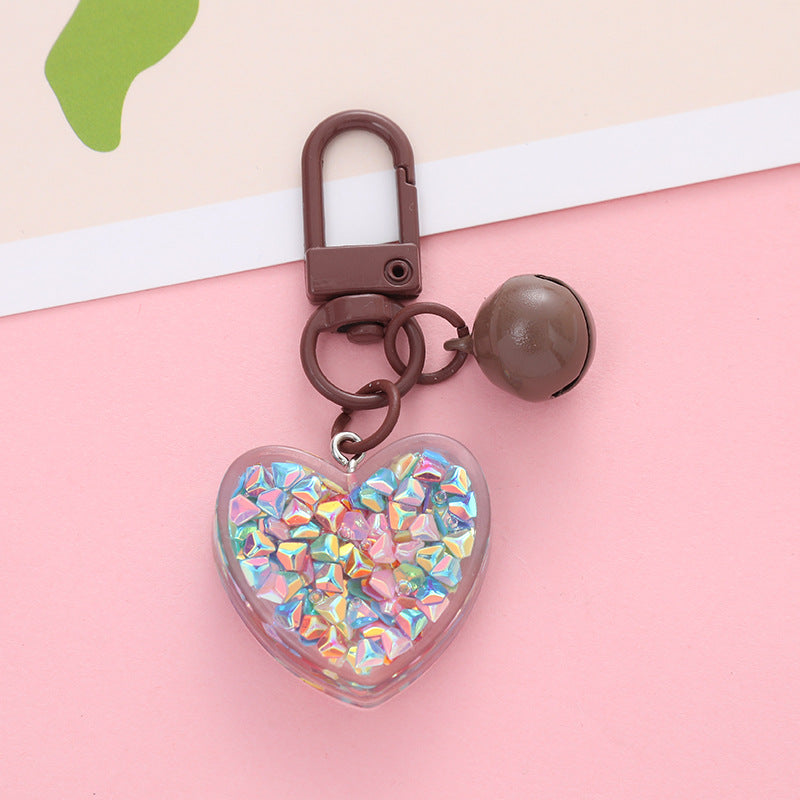 Acrylic Heart Keychain with Iridescent Flakes and Colorful Bell Charm 7