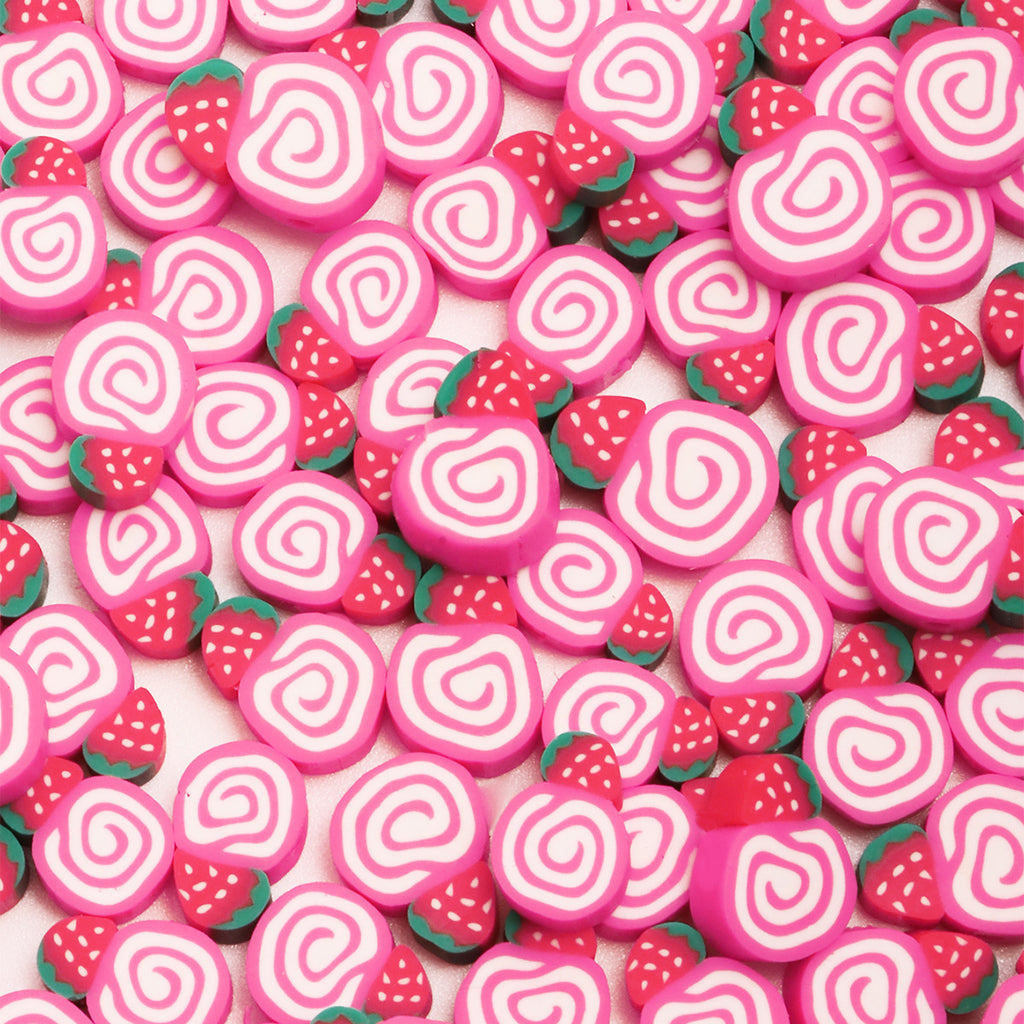 Flat Clay Beads 11mm Strawberry Cake Pink Swirl 100pcs