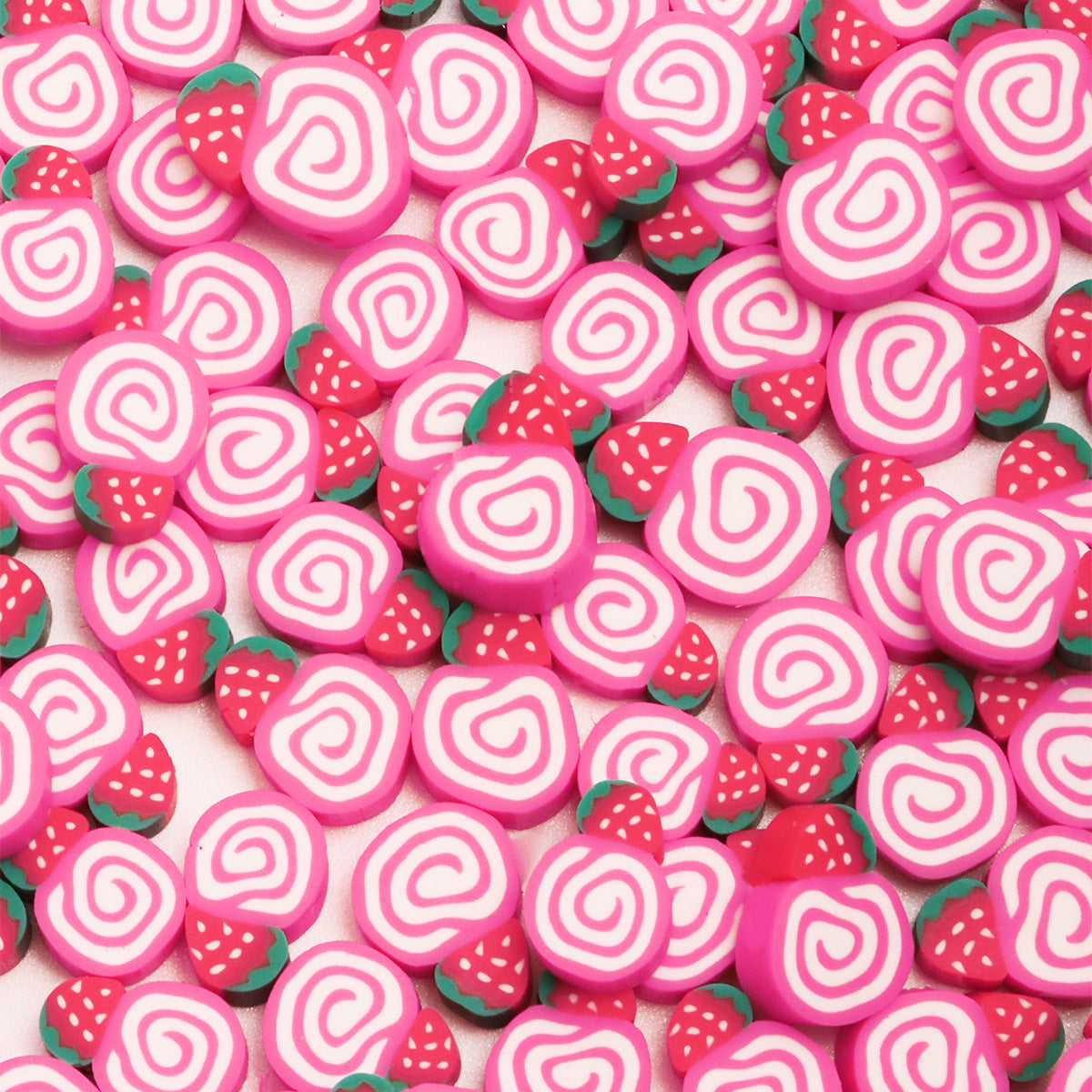 Flat Clay Beads 11mm Strawberry Cake Pink Swirl 100pcs