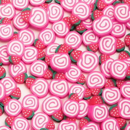 Flat Clay Beads 11mm Strawberry Cake Pink Swirl 100pcs