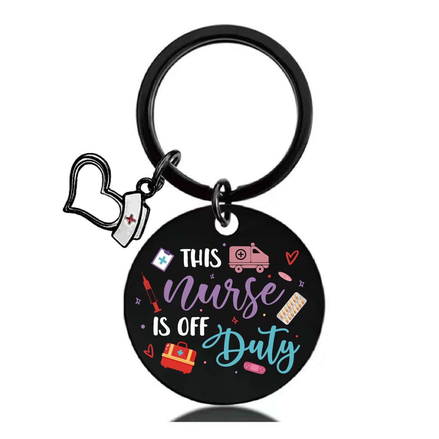 Stainless Steel Nurse Nursing Heart Cap Charm Color Printing Keychain 24