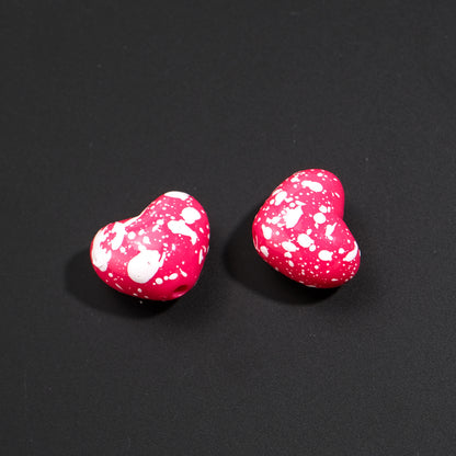 Plaid and Splashed Ink Pattern Heart Acrylic Beads 18mm 20pcs 19