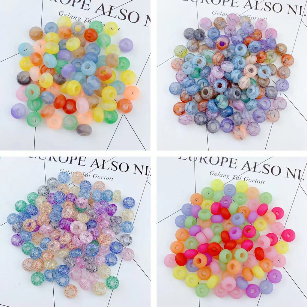Acrylic Flat Round Spacer Beads 14mm Large Hole Dual Color Crackle 60pcs