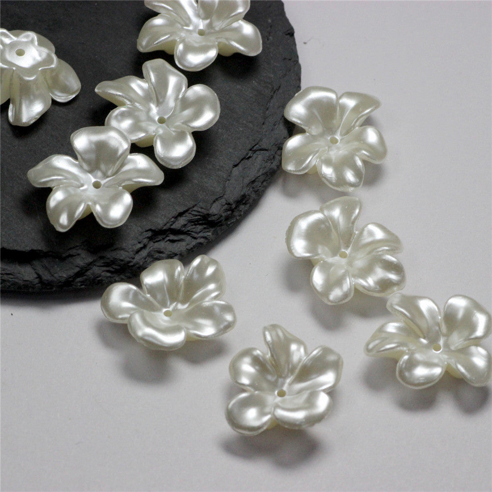 Imitation Pearl Irregular Five Petal Flower Acrylic Beads 24mm 50pcs