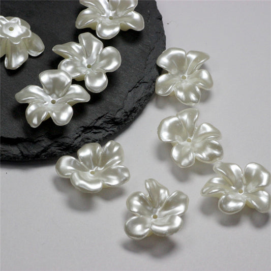 Imitation Pearl Irregular Five Petal Flower Acrylic Beads 24mm 50pcs