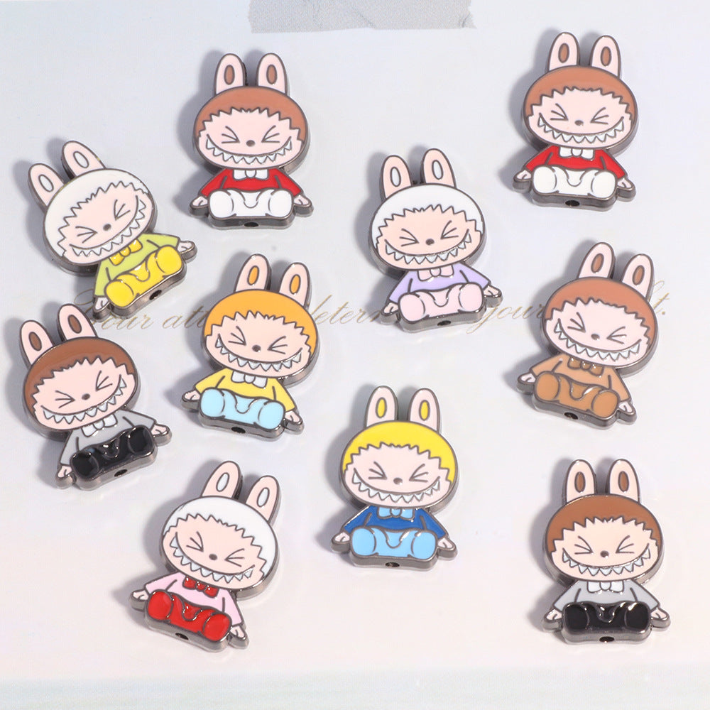 Cheerful Bunny Ear Metal Beads 24mm Colorful Enamel Alloy 10pcs 3