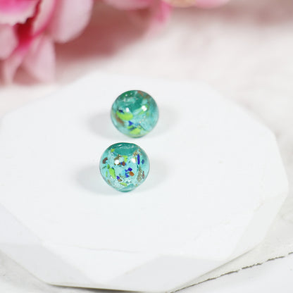 Lampwork Glass Beads Round 10/12mm Floral Silver Foil Filled 10pcs 12