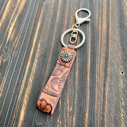 Vintage Embossed Leather Lanyard Keychain Genuine Cowhide 14cm 2pcs 11