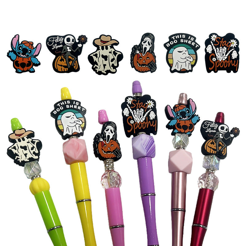Silicone Focal Beads Halloween Ghosts and Pumpkins With Phrases 20pcs 4