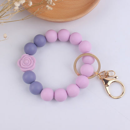 Silicone Beaded Daisy Rose Wristlet Keychain with Gold Clasp 14