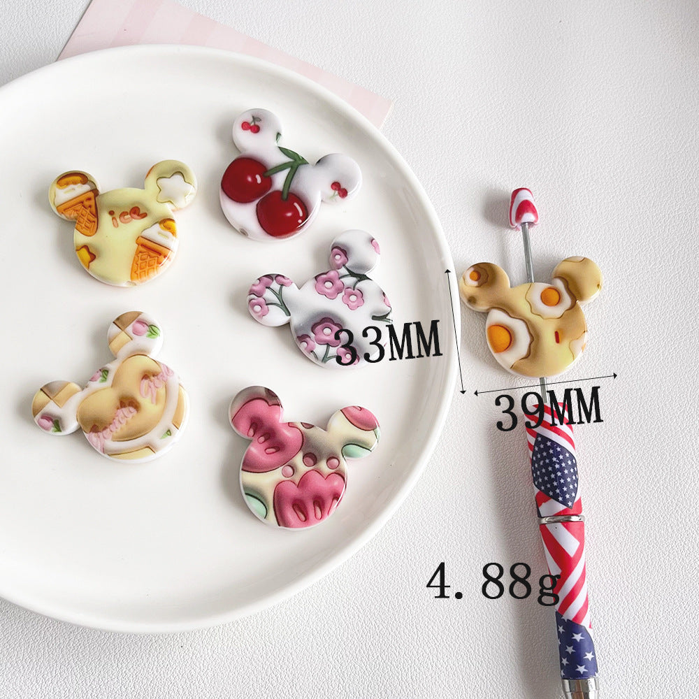 Adorable Mickey Head Acrylic Flat Beads 33x39mm Colorful Mixed 50pcs 6