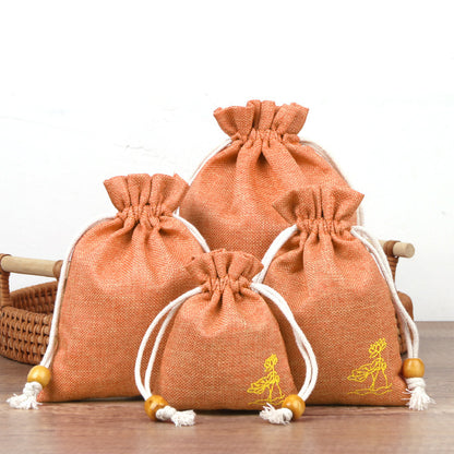 Cotton Linen Drawstring Bags Colorful Lotus Print 8x10-12x15cm 2pcs 10