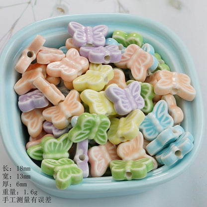 Colorful Butterfly Ceramic Beads 18mm Pastel Glazed 10pcs 3