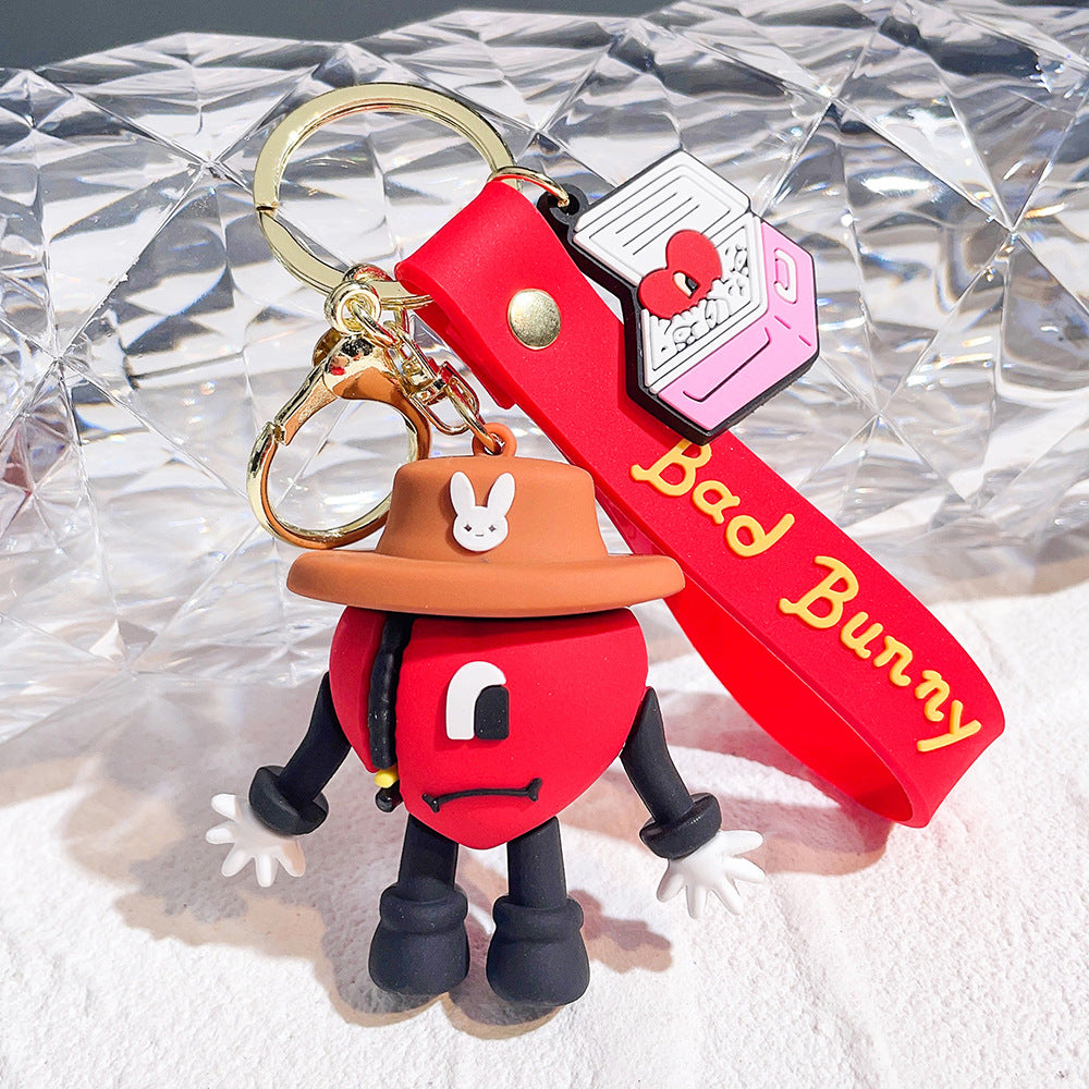 Soft Rubber Bad Bunny Keychain Colorful Heart Character Charm 5