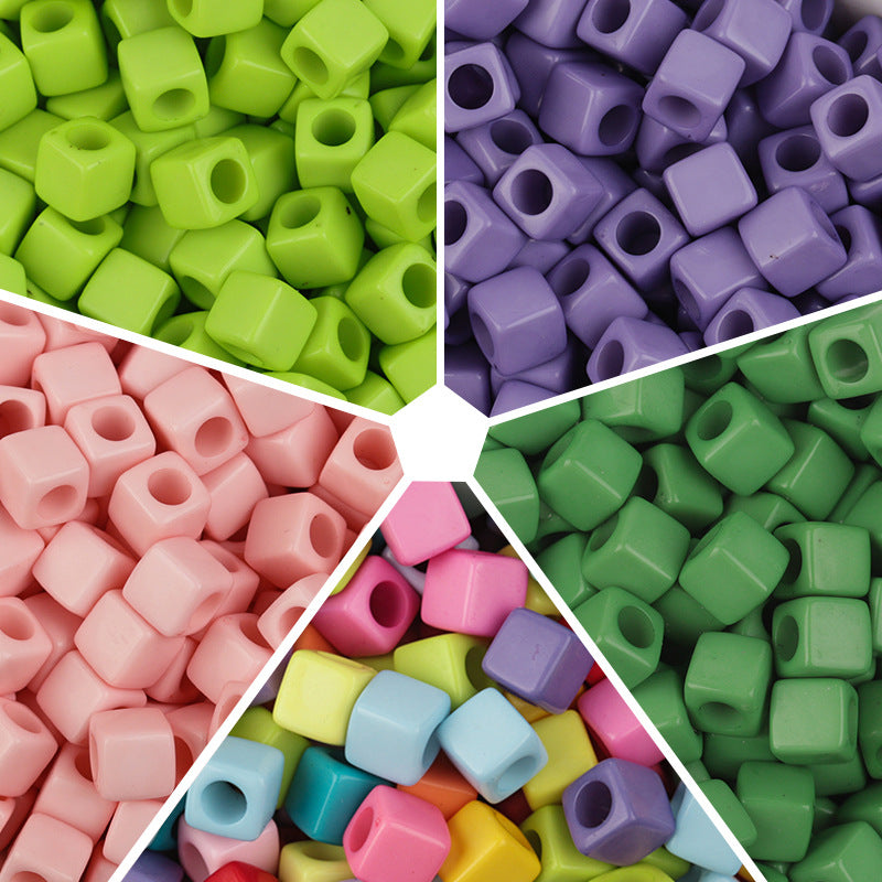 Solid Color Rounded Square Acrylic Beads 7mm Large Hole 100pcs