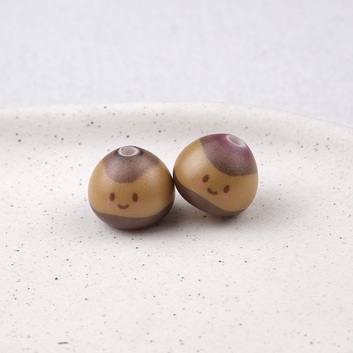 Cute Chestnut Acrylic Beads 13x16mm Painted Smile Face 20pcs 8