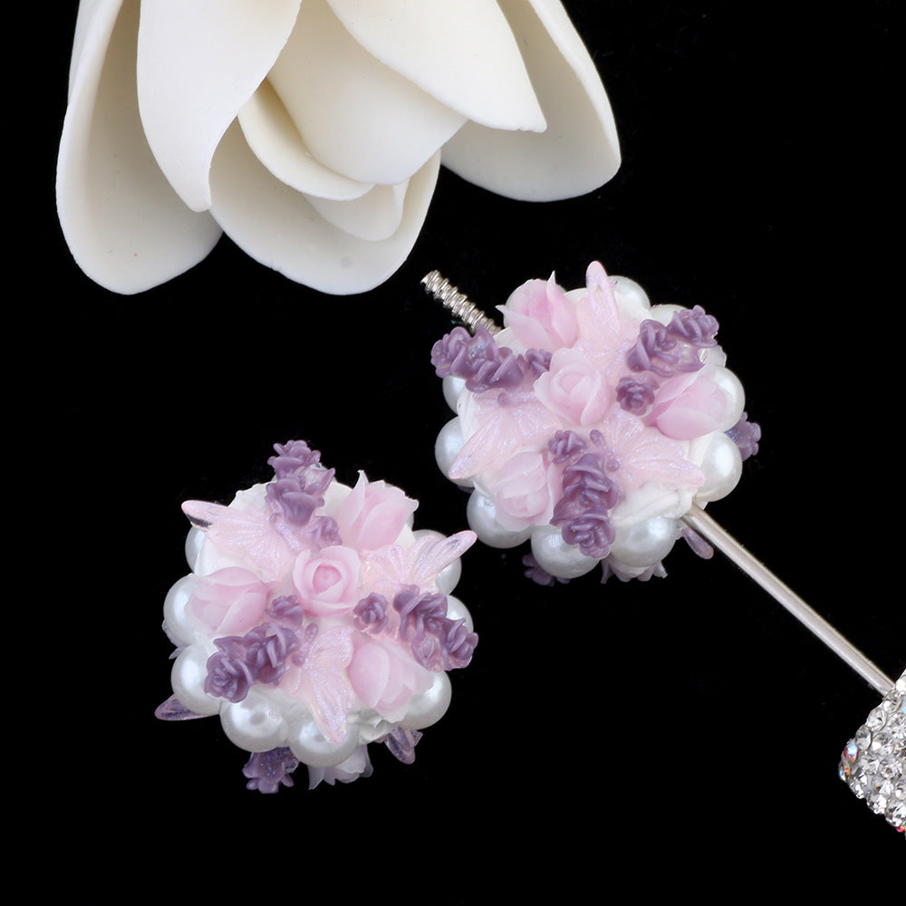 Bouquet Clay Beads 25mm Pearl Wrapped Floral Design 2pcs 12
