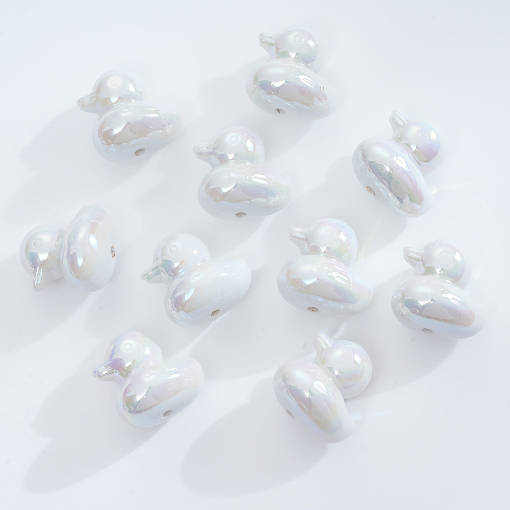Plating Duck Acrylic Beads 22mm Glossy Iridescent 10pcs 6