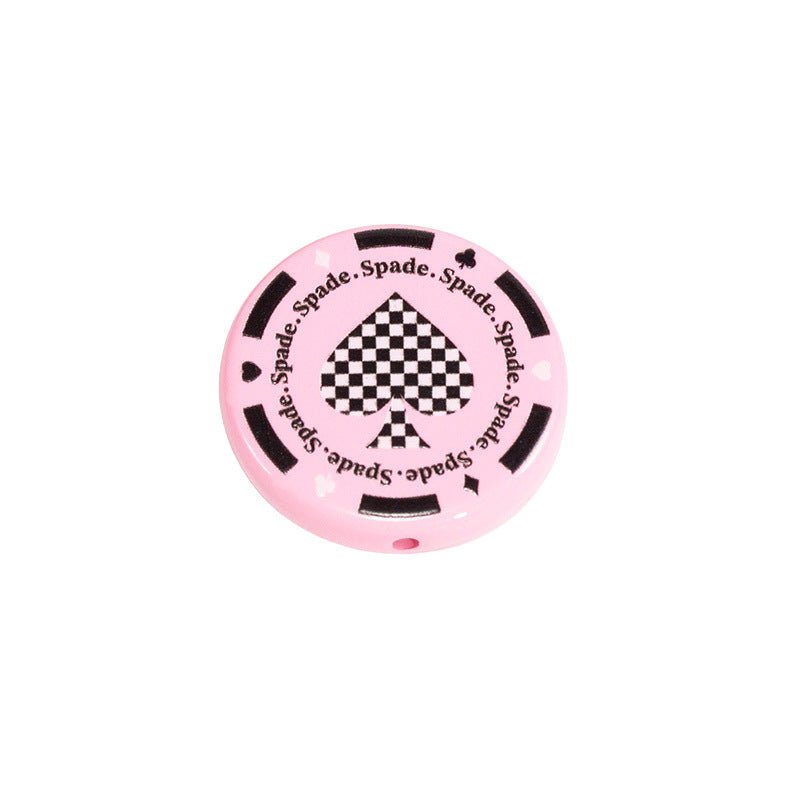 Flat Acrylic Beads 31mm Texas Chip Card Suits Printed 10pcs 9