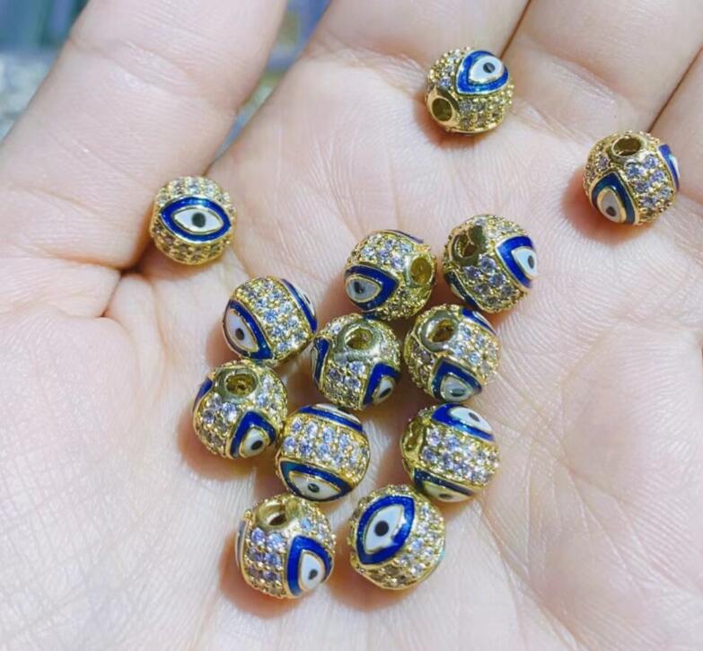 Round Rhinestone Beads 8mm 10mm Evil Eye Enamel Brass 1pc 10