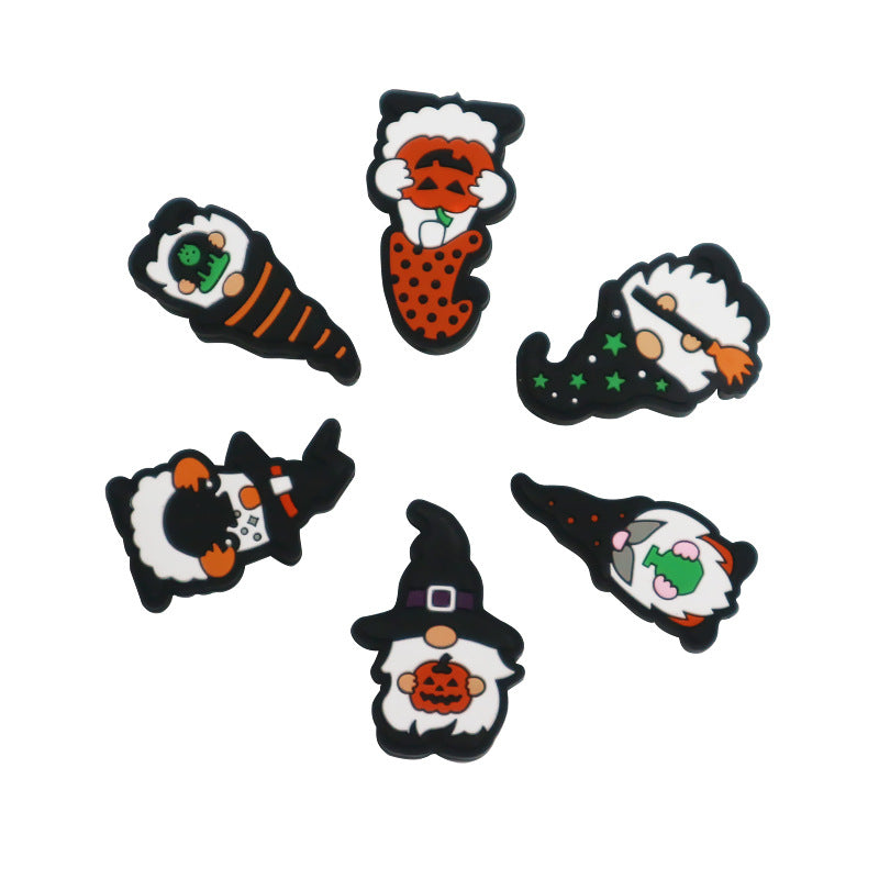 Silicone Focal Beads Halloween Dwarf Pumpkin Holding Brooms 20pcs 4
