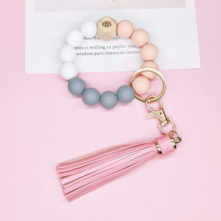 Silicone Beads Bracelet Keychain Soft Tassel Colorful Charm 26