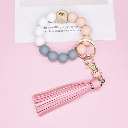 Silicone Beads Bracelet Keychain Soft Tassel Colorful Charm 26